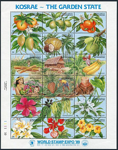 Микронезия, Цветы и Фрукты, 1989, лист 18 марок
